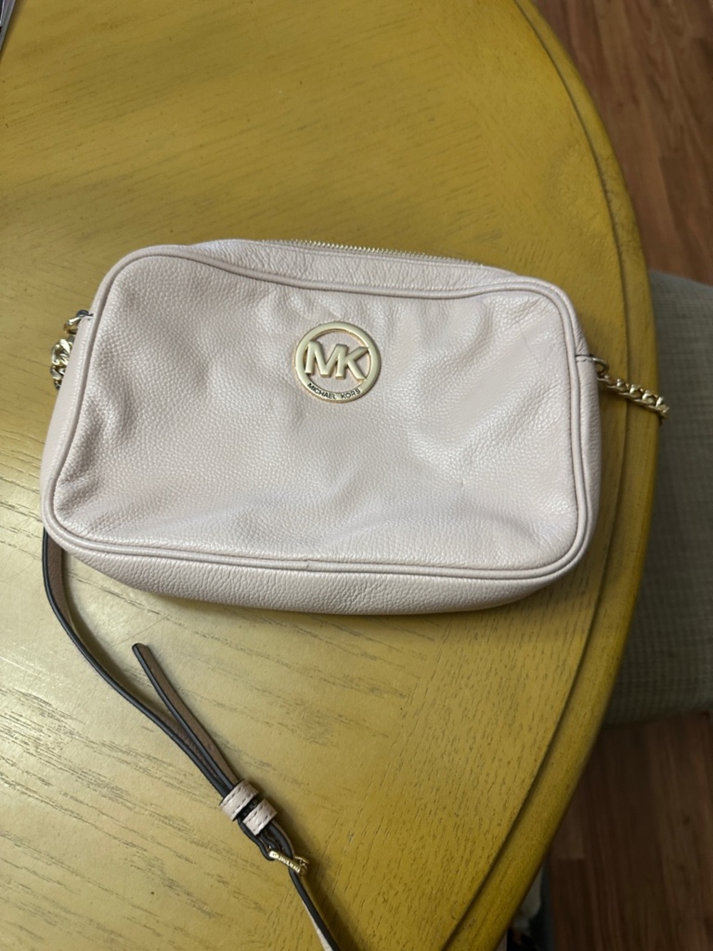Michael Kors Pale Blush Pebbled Leather Crossbody with Gold MK Accent used once